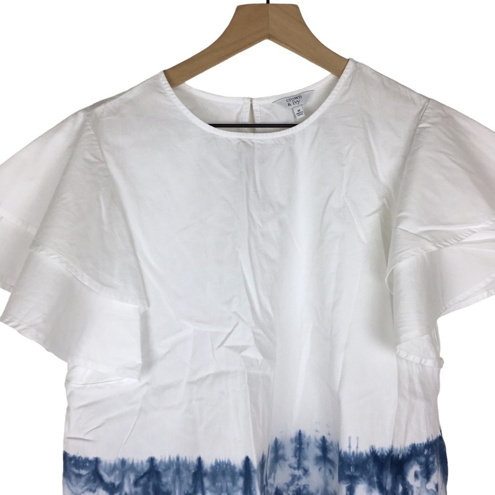 CROWN & IVY Top Blouse Tie Dye Ruffle Flutter Sleeves Fall Bloom Size Medium - Picture 2 of 9